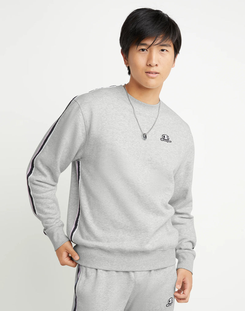 CLASSIC FLEECE CREW WITH OMBRE TAPING, C LOGO AND SCRIPT ON TWILL APPLIQUE