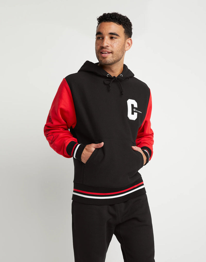 PREMIUM REVERSE WEAVE HOODIE, CHENILLE C APPLIQUE WITH EMBROIDERED SCRIPT