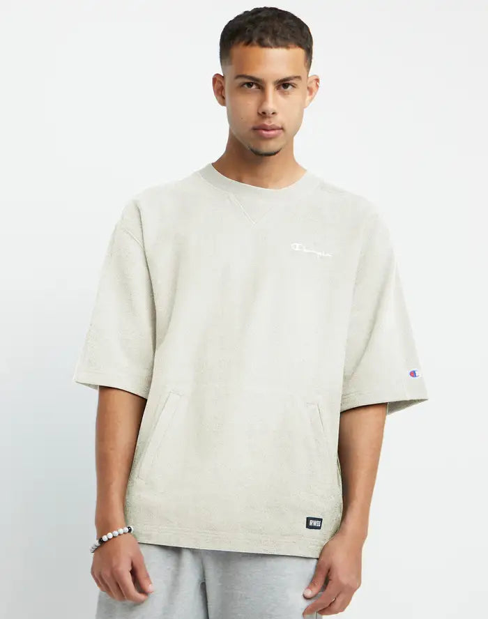 REVERSE WEAVE FRENCH TERRY SHORT-SLEEVE CREW, SCRIPT LOGO