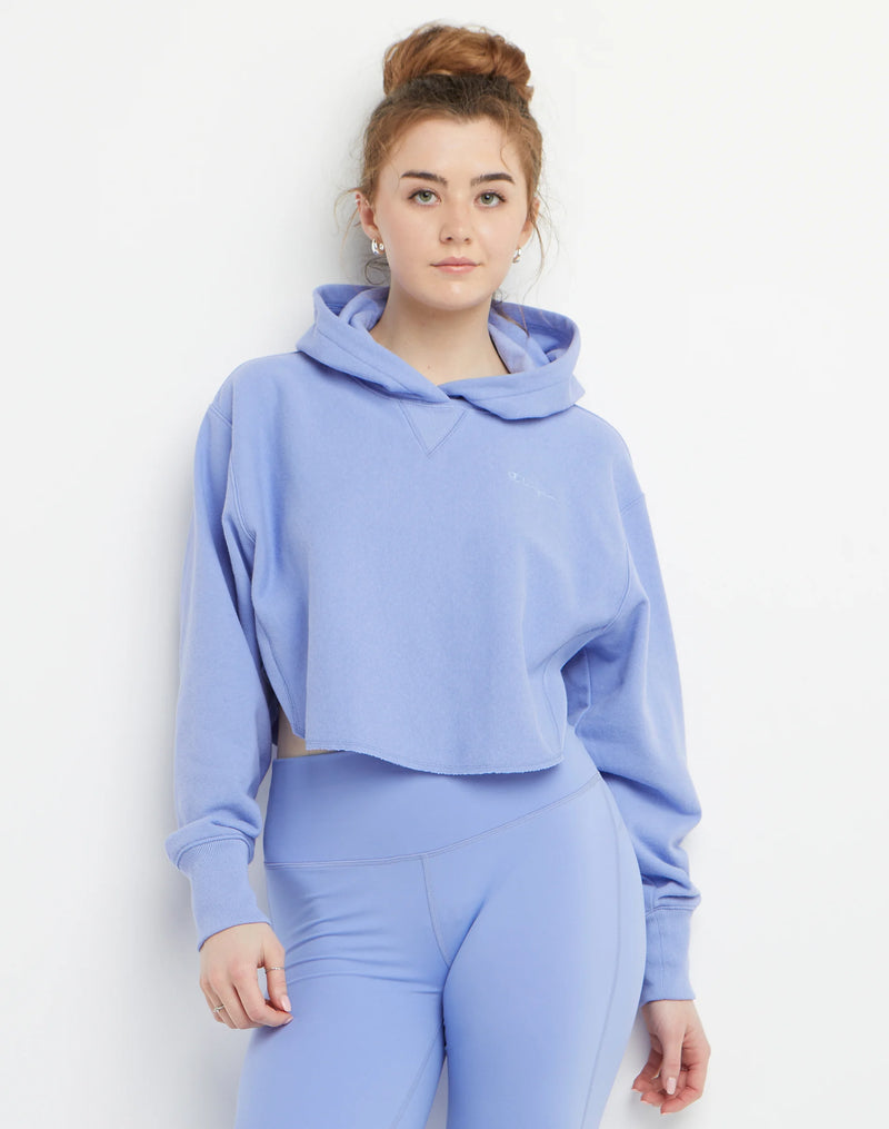 REVERSE WEAVE FRENCH TERRY CROP-CURVE HEM HOODIE