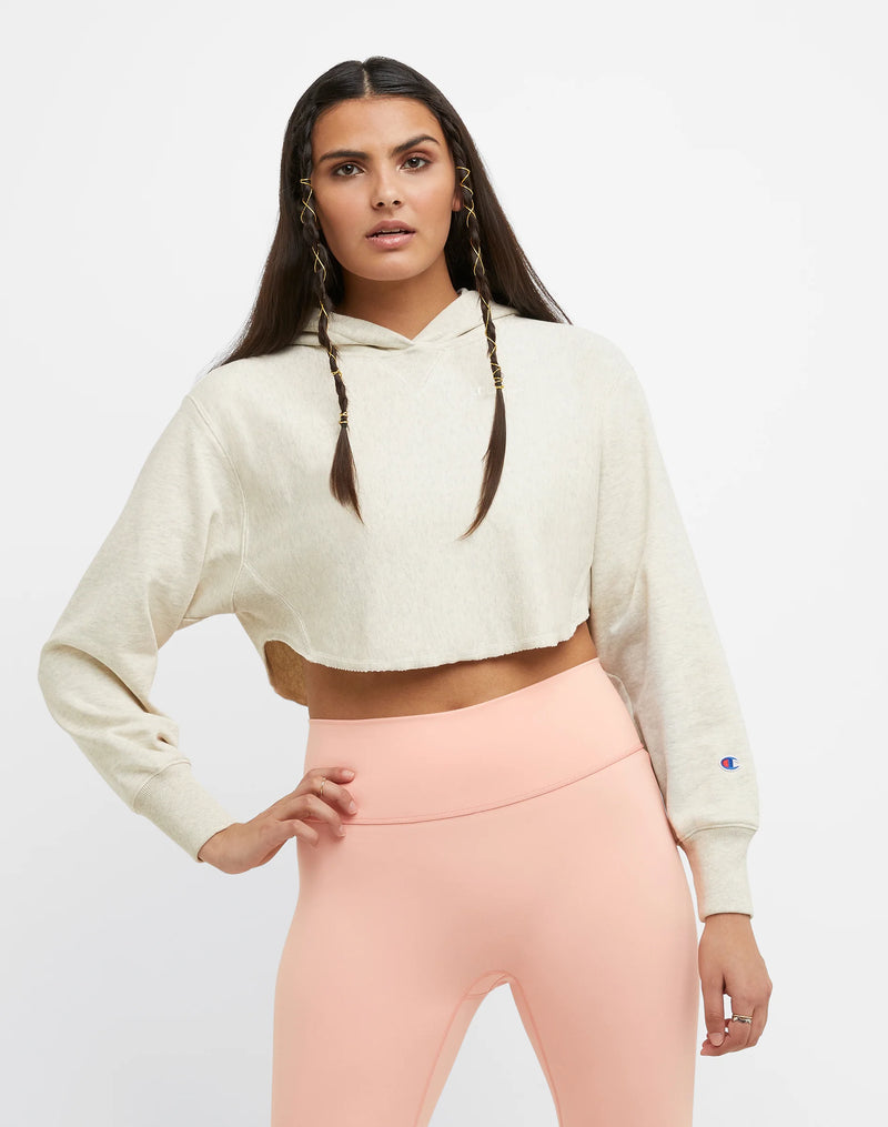 REVERSE WEAVE FRENCH TERRY CROP-CURVE HEM HOODIE