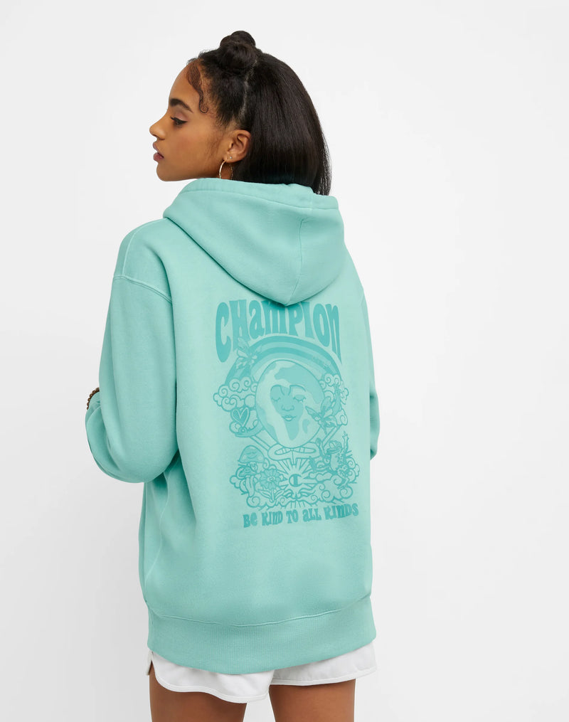 OVERSIZED LIGHTWEIGHT FLEECE HOODIE, BE KIND, CLEAN MINT