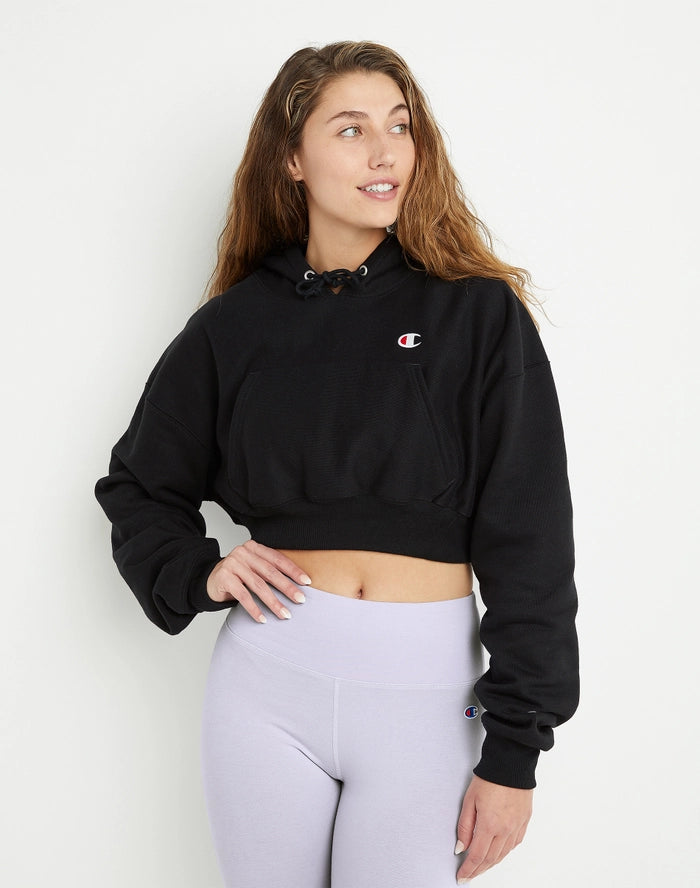 REVERSE WEAVE DROP SHOULDER HOODIE, CROPPED