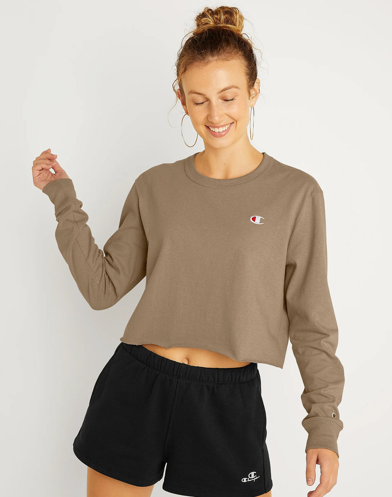 LONG-SLEEVE BOYFRIEND CROPPED TEE