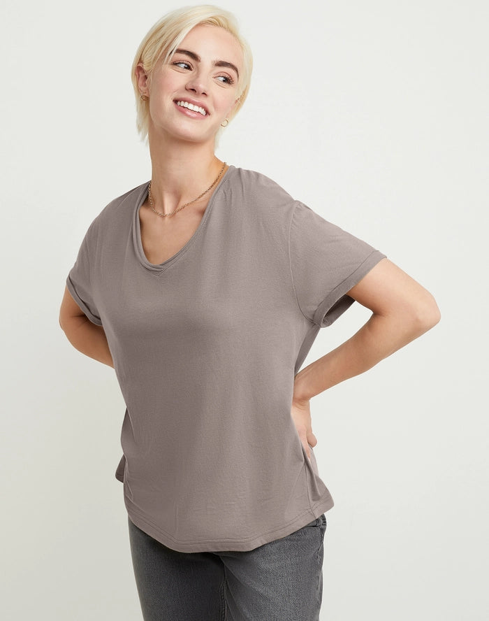 Hanes Originals Women's Raw Edge V-Neck T-Shirt, 100% Cotton