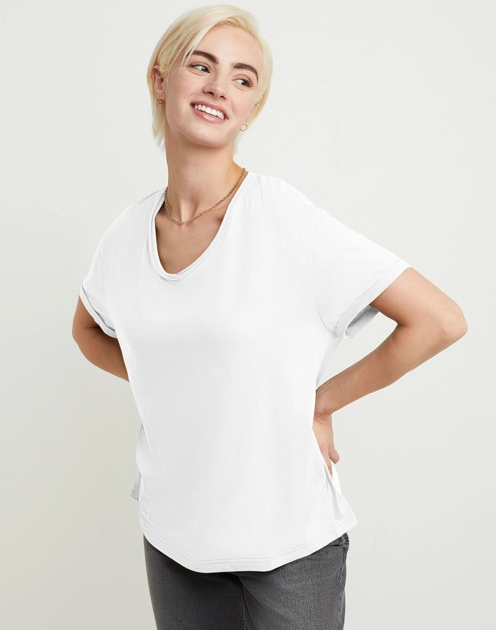 Hanes Originals Women's Raw Edge V-Neck T-Shirt, 100% Cotton