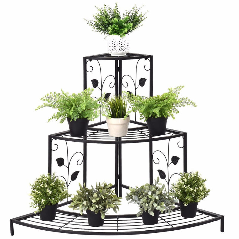 3 Tier Floral Corner Plant Stand Metal Flower Pot Rack Stair Display Ladder