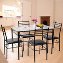 5PC Dining Set Modern Dining Room Tempered Glass Top Table & 4 Dining Chairs