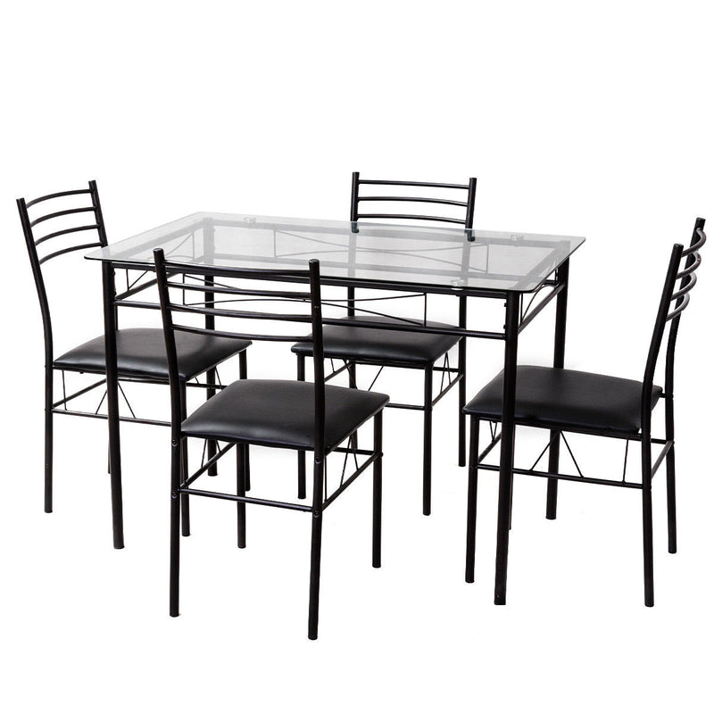5PC Dining Set Modern Dining Room Tempered Glass Top Table & 4 Dining Chairs