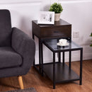 Goplus 2PCS Set Nesting Modern Coffee Side Table Wood Portable End Table Metal Frame Glass Top Coffee Tables with Drawer HW56083