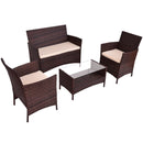 4PCS Outdoor Patio PE Rattan Wicker Coffee Table Sofa Furniture Set With Cushion