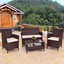 4PCS Outdoor Patio PE Rattan Wicker Coffee Table Sofa Furniture Set With Cushion