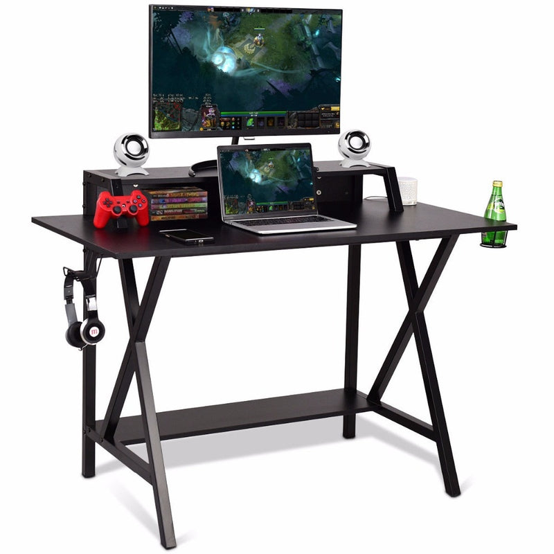 Giantex Gaming Desk All-In-One Professional Gamer Desk Cup Headphone Holder Power Strip Commercial Furniture HW58800