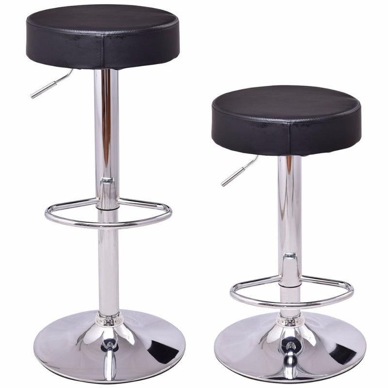 Goplus Set of 2 Round Leather Bart Stools Modern Seat Chrome Leg Adjustable Hydraulic Swivel Bar Stool Black White HW55666