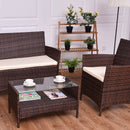 4PCS Outdoor Patio PE Rattan Wicker Coffee Table Sofa Furniture Set With Cushion