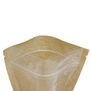 High Quality 100pcs Tear Notch Clear Front Plastic Kraft Stand Up Zip Lock Pouches Brown Kraft Paper Bags With Window