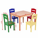 Kids 5 Piece Table Chair Set Pine Wood Multicolor Children Play Room Furniture