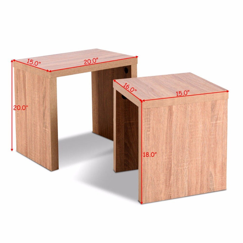 Set of 2 Nesting Coffee End Table Side Table Wood Color  Living Room Furniture