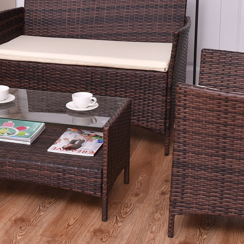4PCS Outdoor Patio PE Rattan Wicker Coffee Table Sofa Furniture Set With Cushion