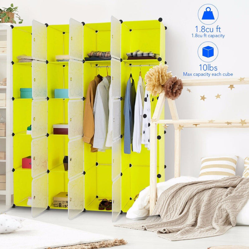 DIY 20 Cube Portable Closet Wardrobe Storage Organizer Clothes Cabinet W/Doors