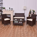4PCS Outdoor Patio PE Rattan Wicker Coffee Table Sofa Furniture Set With Cushion