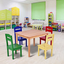Kids 5 Piece Table Chair Set Pine Wood Multicolor Children Play Room Furniture