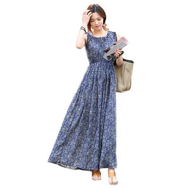 High Quality Vintage Floral Women Summer Boho Long Maxi Beach Sundress Dress Vestidos Plus Size New