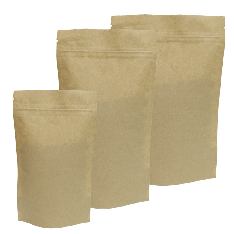 High Quality 100pcs Tear Notch Clear Front Plastic Kraft Stand Up Zip Lock Pouches Brown Kraft Paper Bags With Window
