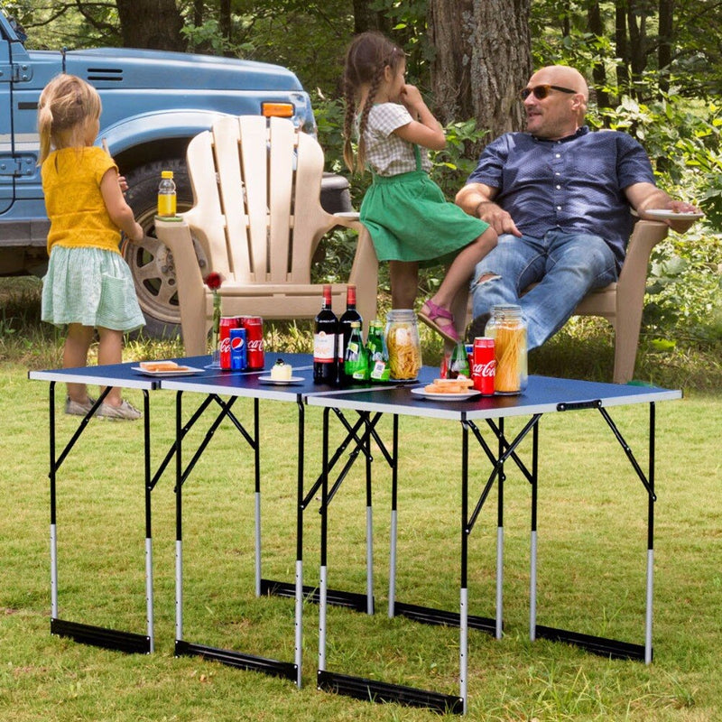 3PCS Folding Outdoor Camping Picnic Table Set Height Adjustable Furniture