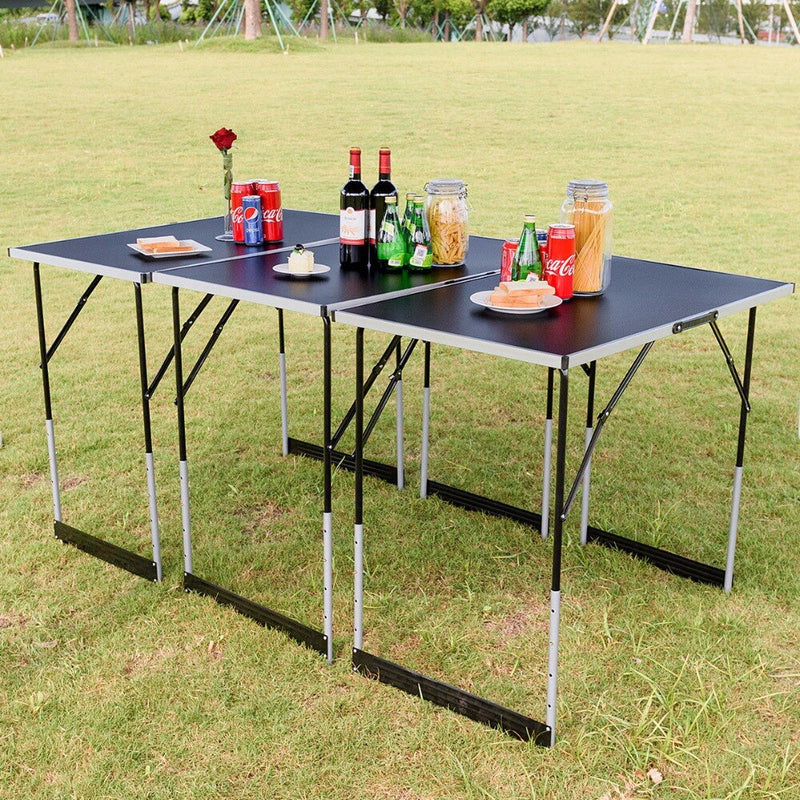 3PCS Folding Outdoor Camping Picnic Table Set Height Adjustable Furniture