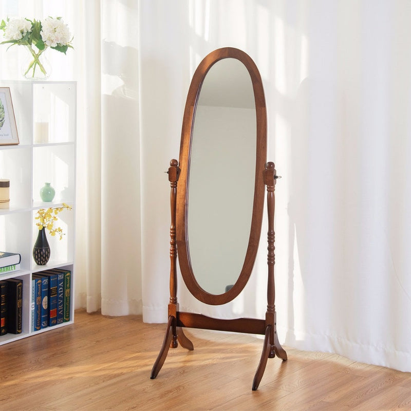 Swivel Full Length Ovel Floor Mirror Wooden Cheval Free Standing Dressing