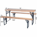 3 PCS Outdoor Wood Picnic Table Beer Bench Dining Set Folding Wooden Top Patio