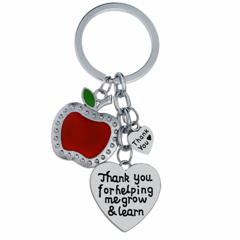 Apple Love Heart Charm Keyring Thank You For Helping Me Grow&Learn Key Chain
