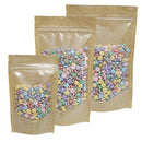 High Quality 100pcs Tear Notch Clear Front Plastic Kraft Stand Up Zip Lock Pouches Brown Kraft Paper Bags With Window