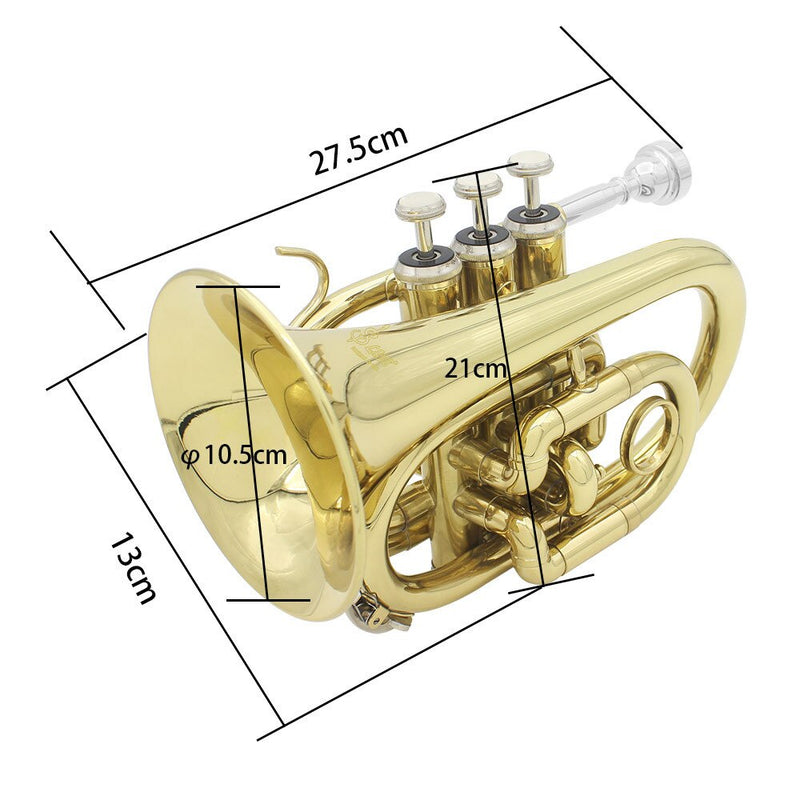 Muslady Mini Pocket Trumpet Bb Flat Brass Wind Instrument with Mouthpiece Gloves Carrying Case trompete trompeta profesional