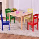 Kids 5 Piece Table Chair Set Pine Wood Multicolor Children Play Room Furniture