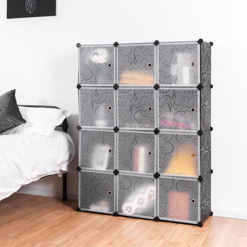 DIY 12 Cube Portable Closet Storage Organizer Clothes Wardrobe Cabinet W/Doors