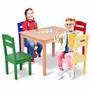 Kids 5 Piece Table Chair Set Pine Wood Multicolor Children Play Room Furniture