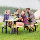3 PCS Outdoor Wood Picnic Table Beer Bench Dining Set Folding Wooden Top Patio