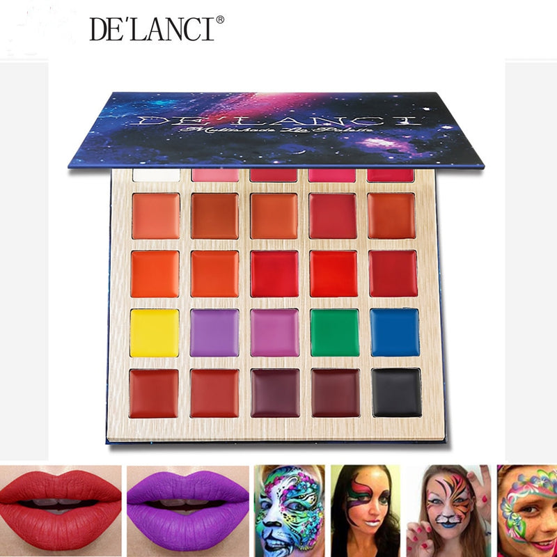 DE'LANCI Matte Lipstick Palette Multishade lip palette Beauty Makeup 25 Colors Professional Lipgloss Halloween Face Paint Oil