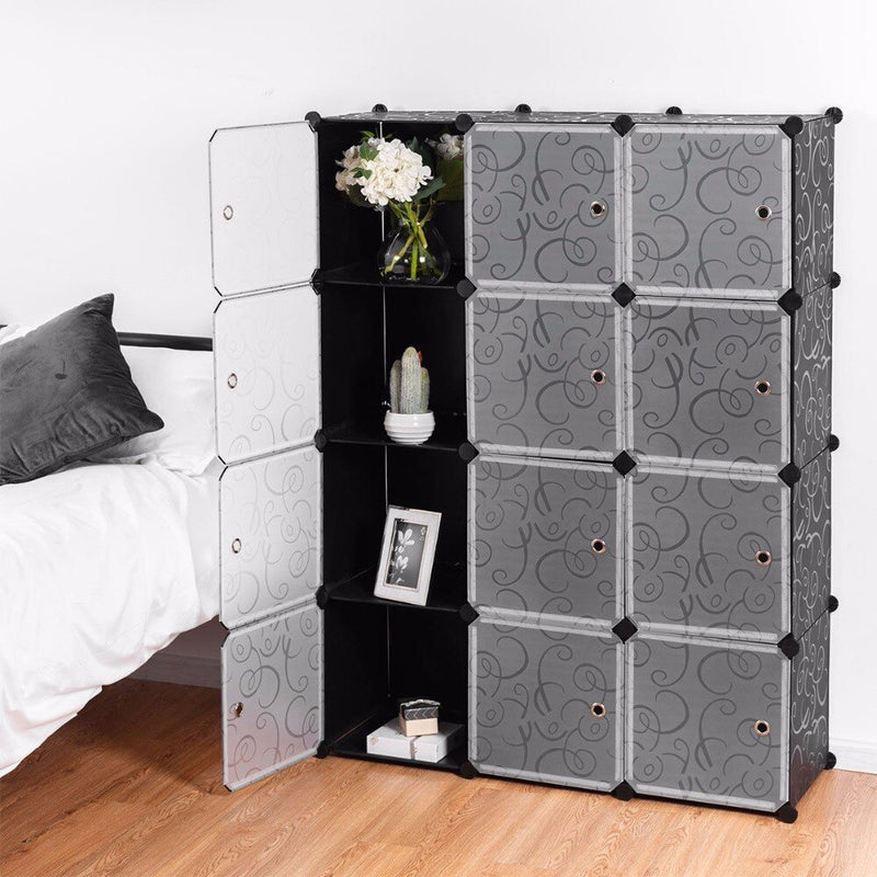 DIY 12 Cube Portable Closet Storage Organizer Clothes Wardrobe Cabinet W/Doors