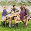 3 PCS Outdoor Wood Picnic Table Beer Bench Dining Set Folding Wooden Top Patio