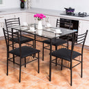 5PC Dining Set Modern Dining Room Tempered Glass Top Table & 4 Dining Chairs