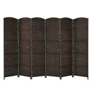 6-Panel Room Divider 6.5Ft Weave Fiber Folding Privacy Screen Black HW67707