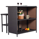 3PCS Rattan Wicker Bar Set Patio Outdoor Table & 2 Stools Furniture Brown