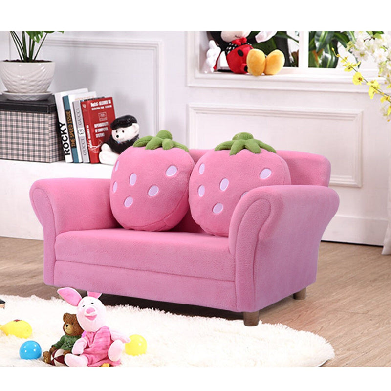 Kids Sofa Strawberry Armrest Chair Lounge Couch w/2 Pillow Children Toddler Pink