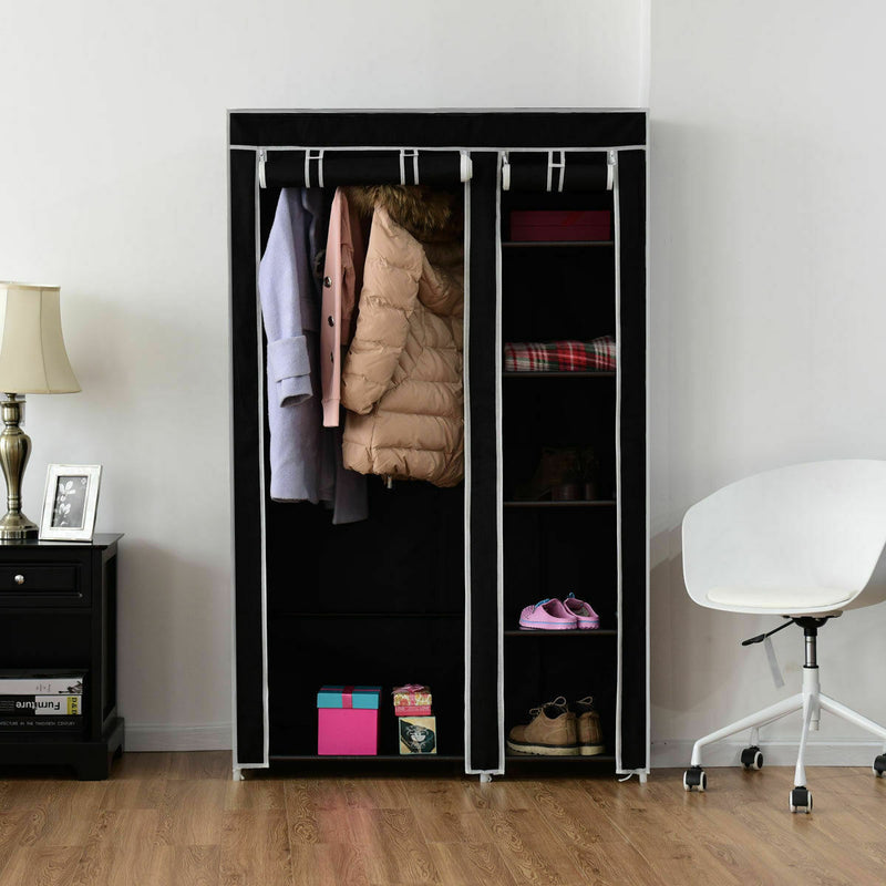 69" Portable Closet Storage Organizer Clothes Wardrobe Shoe Rack W/6 Shelf Black