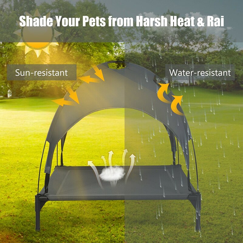 Portable Elevated Outdoor Pet Bed Heat Insulation Elevated Design Removable Canopy Shade Breathable Mesh Fabric Pet Bed