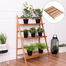 Costway 3 Tier Outdoor Bamboo Flower Pot Shelf Stand Folding Display Rack Garden Yard