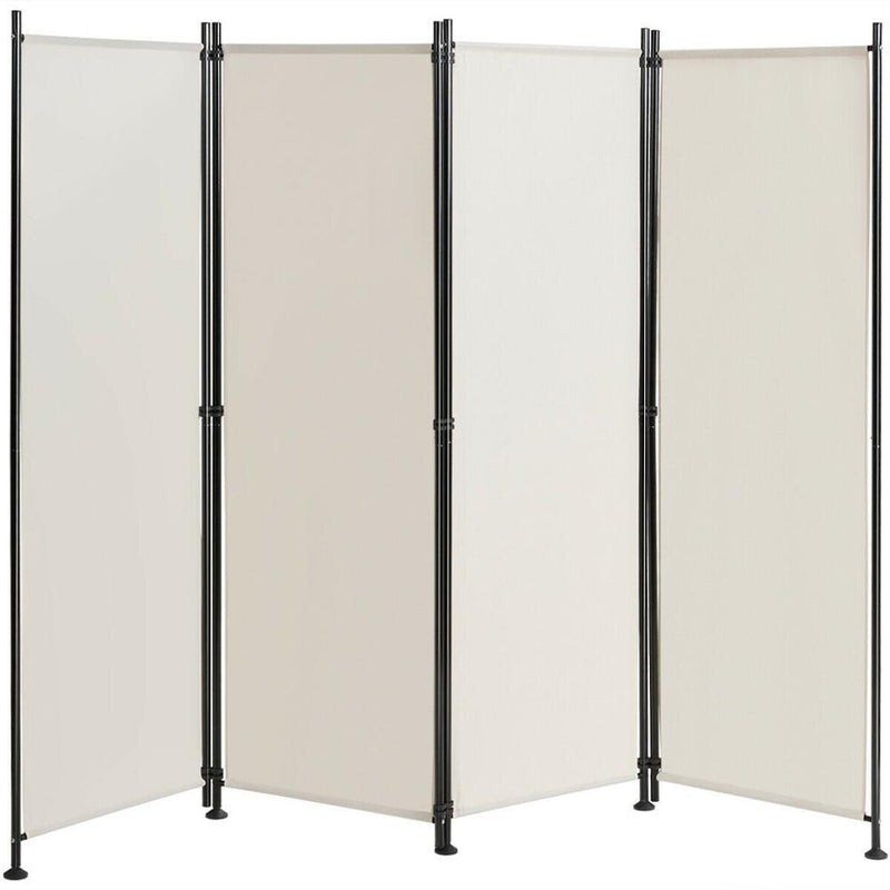 4-Panel Room Divider Folding Privacy Screen w/Steel Frame Decoration White